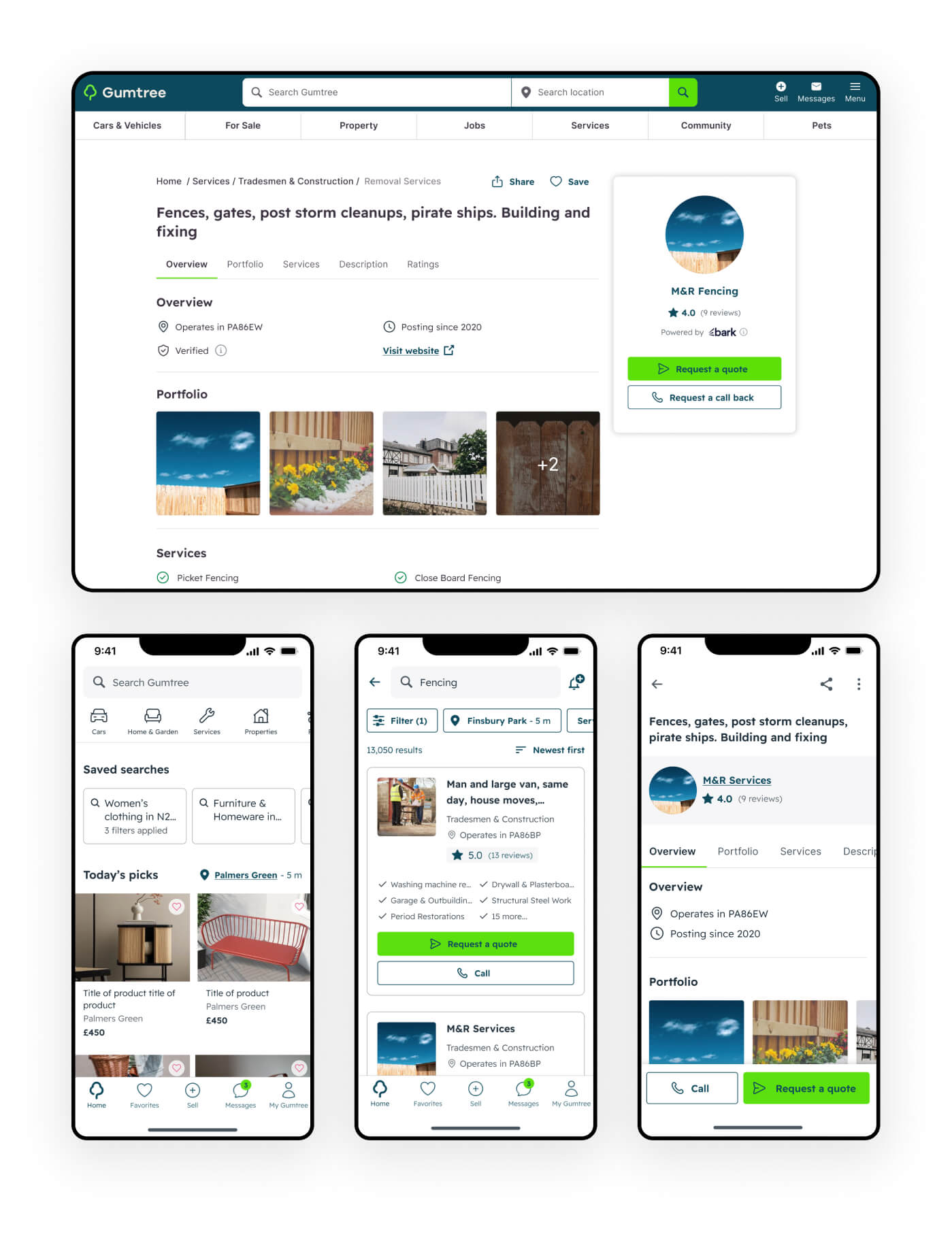 Gumtree Services redesign showing improved user experience and engagement metrics